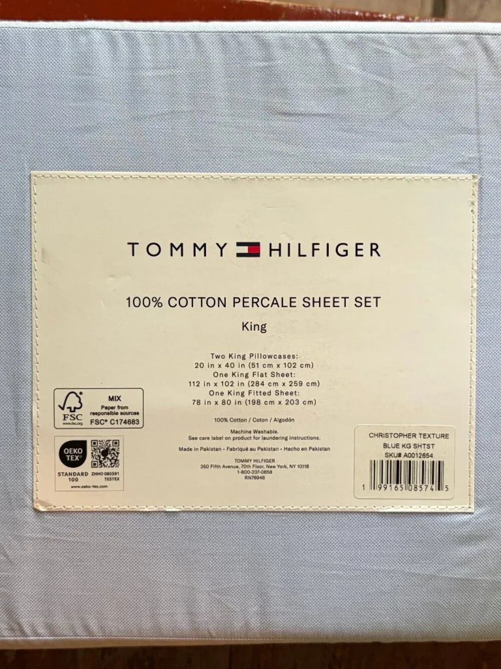Tommy Hilfiger Blue Chambray King Size Cotton Sheet Set (CHRISTOPHER TEXTURE)